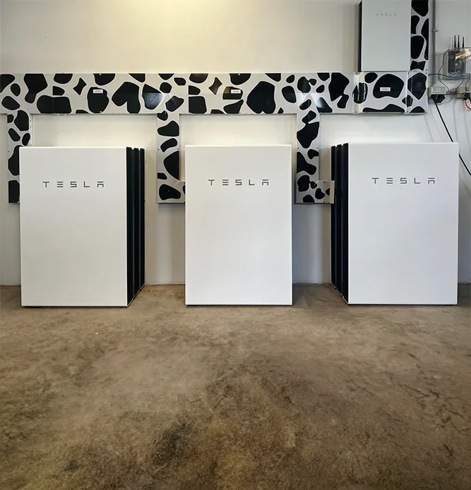 Three Tesla Powerwalls installed at Tate Dairy Farm