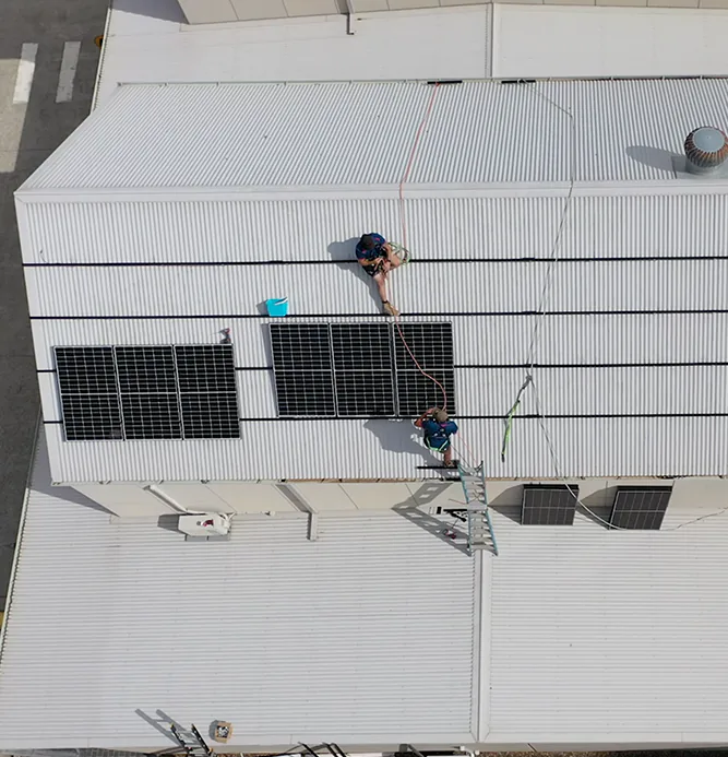 Workers on Roof Drone PSD Workers on Roof Drone PSD